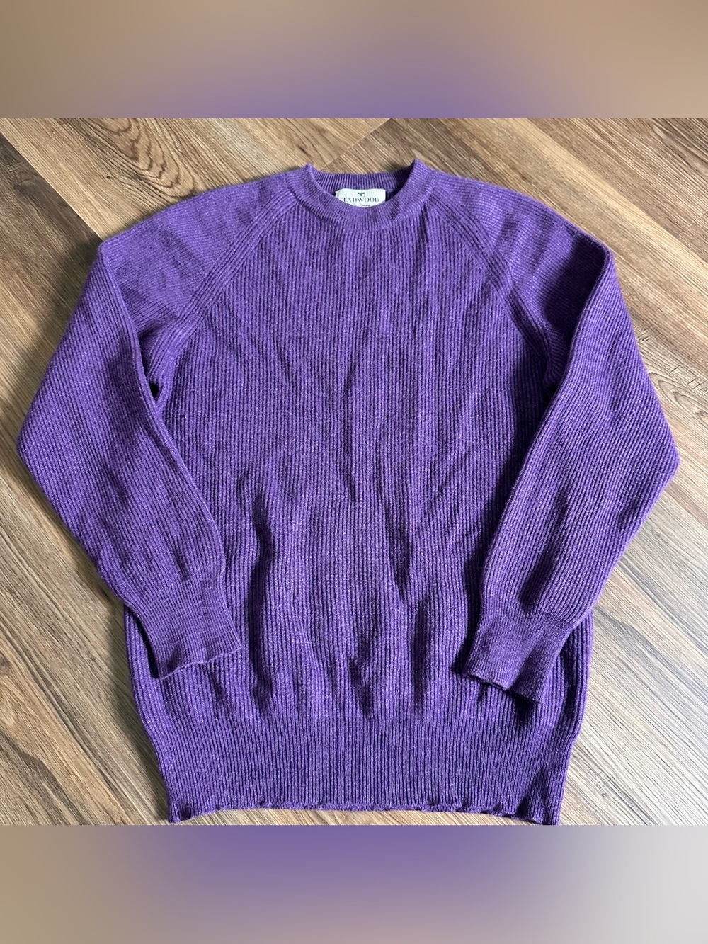 VTG Tadwood 100% Cashmere Sweater Small Purple Ribbed Crewneck Classic Cabin EUC
